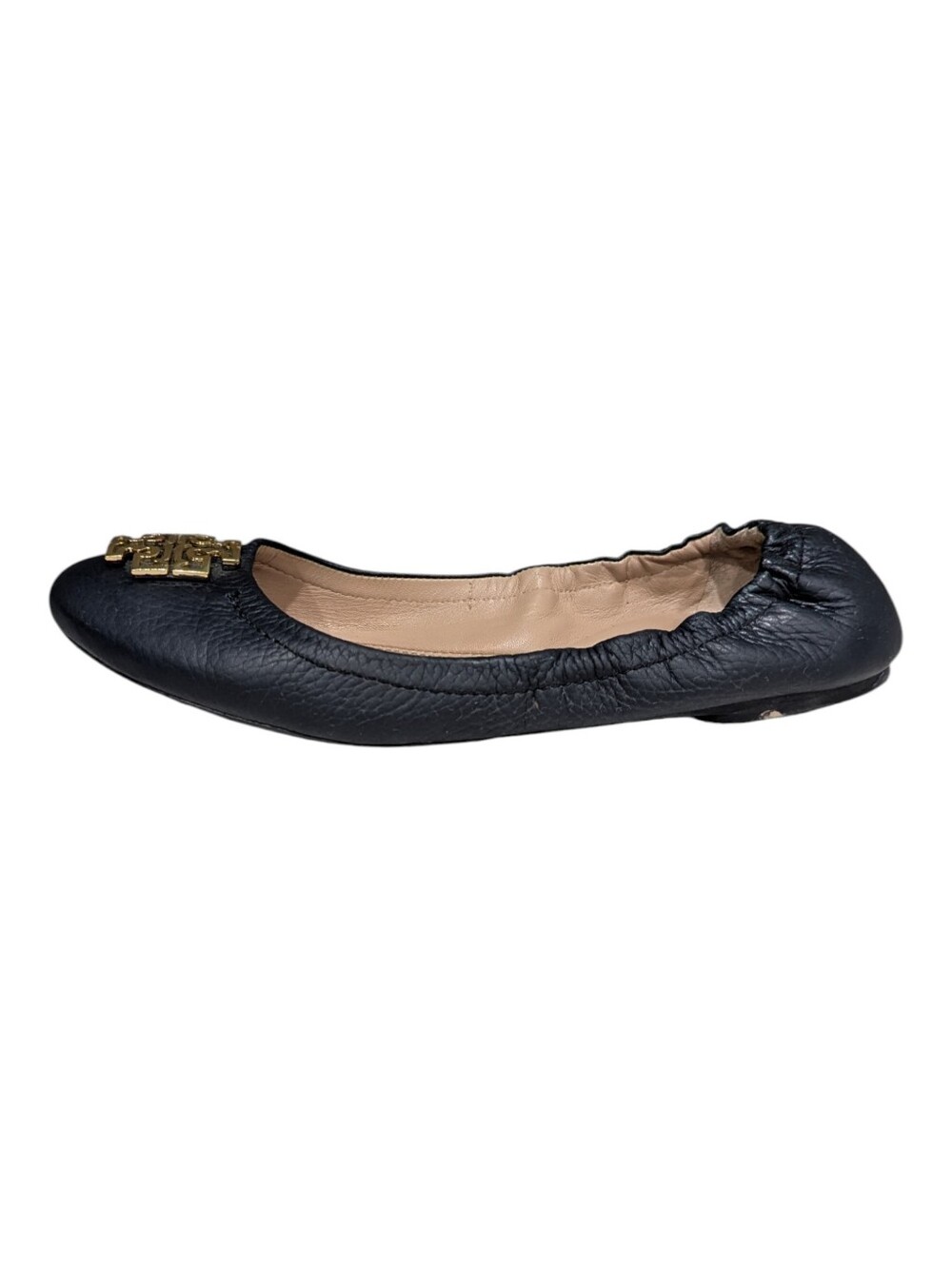 Tory Burch Melinda Ballet Flat Dark Navy Blue Gold Medallion Ladies Women 7.5